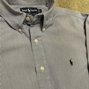 Ralph Lauren Men's Blue Gingham Blake Button Down 100% Two-Ply Cotton Size L